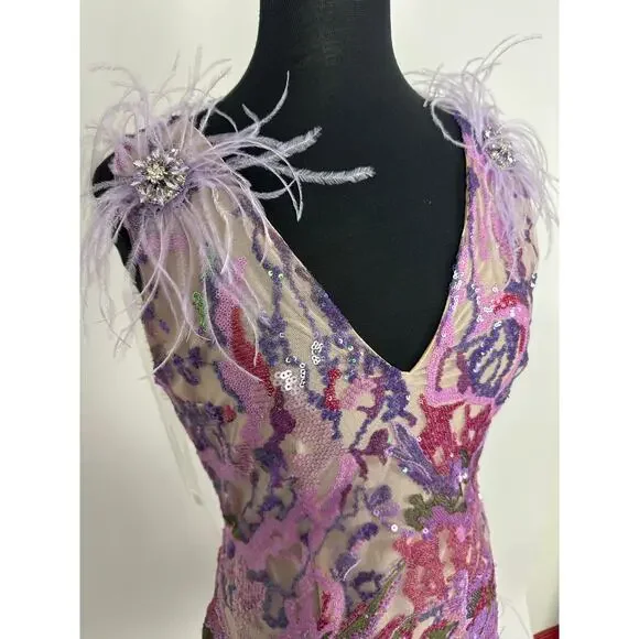 NWT Bella Barnett Loviy Purple Feather Sequin Mini Dress Size XL Cocktail Vegas - Picture 4 of 16